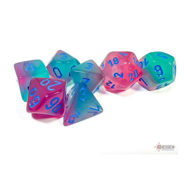 Chessex Gemini Gel Verde-Rosa/Blu Luminary Set DI 7 Dadi Poliedrici
