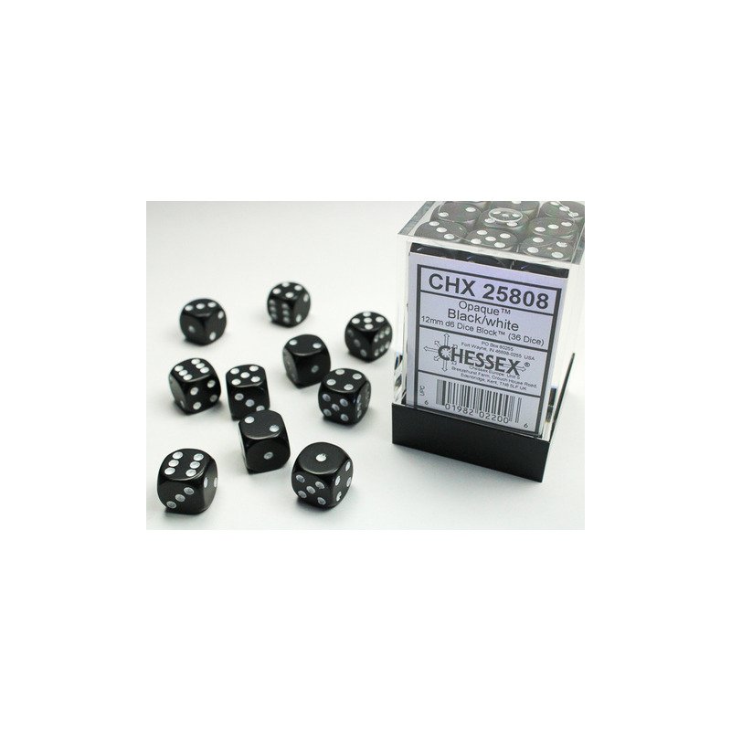 Chessex Opaco Nero/Bianco 12mm D6 Dado Blocco (36 Dadi)