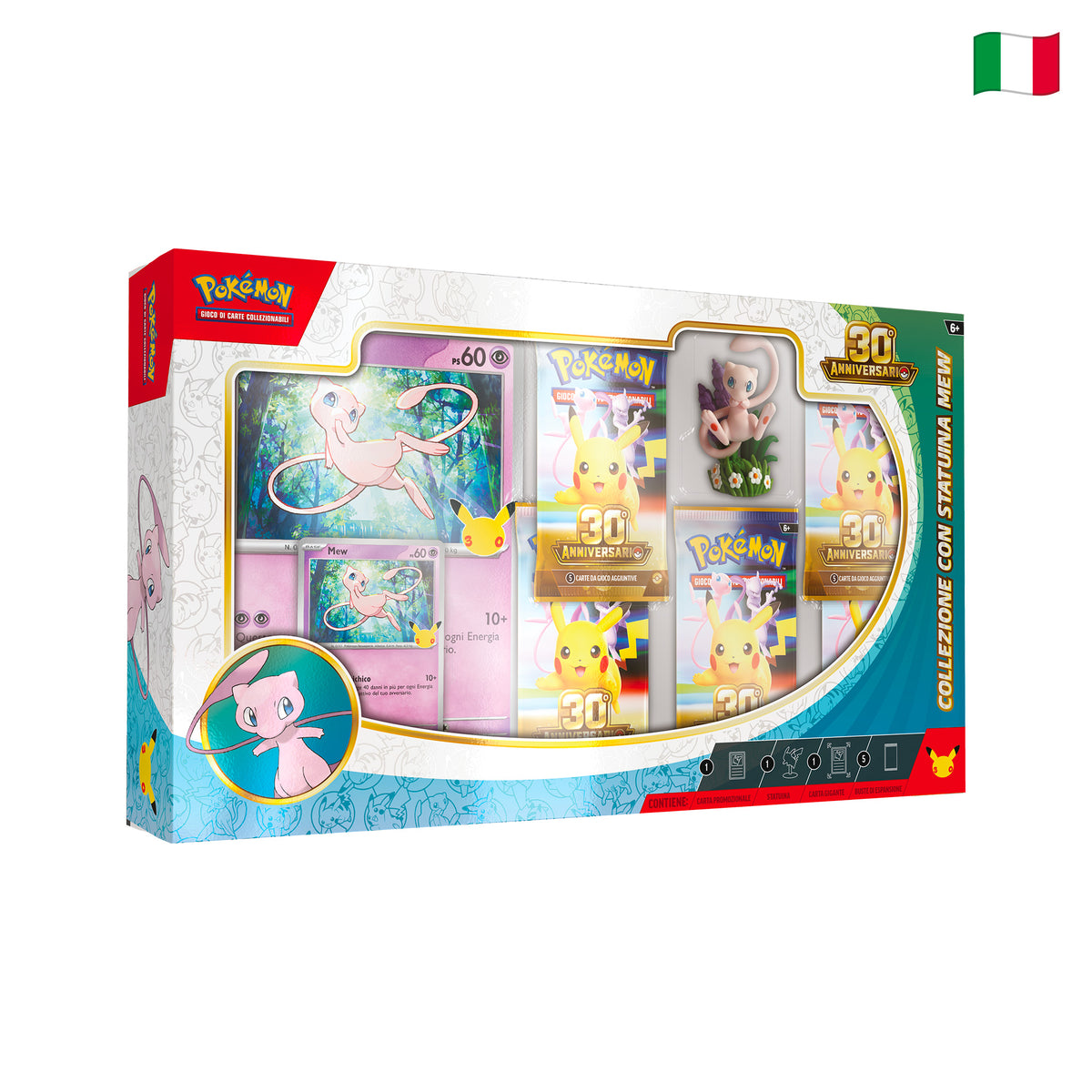 Pokémon TCG - 30° Anniversario - Collezione con Statuina Mew, 1 carta promo Mew, 1 carta gigante Mew e 5 bustine (ITA)